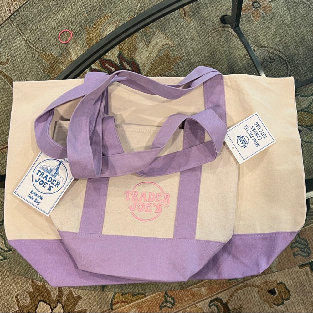 Trader Joe's Lavender Canvas Tote Bag bundle: large  and mini totes